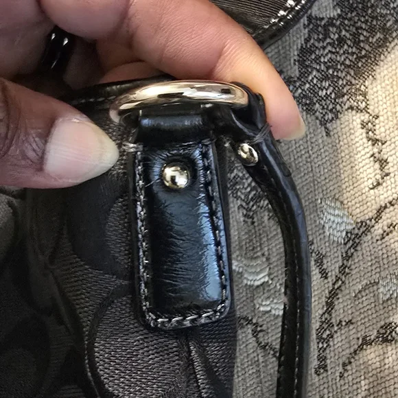 Coach Purse Black Signature Canvas Crossbody Bag Leather Trim Silver Tone Accent - Picture 8 of 11